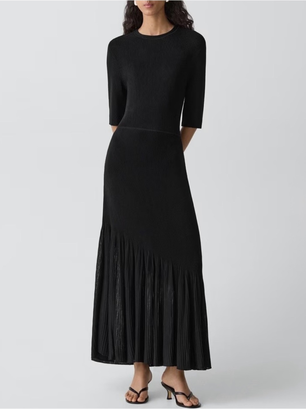 NWT $495 Theory Classic Black Ribbed Crewneck Stretch Knit Dress